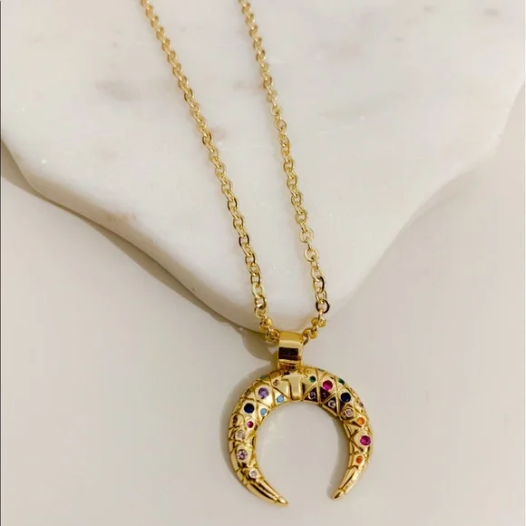 Colorful Crescent Moon Necklace | 14k Gold Filled - Picture 6 of 9